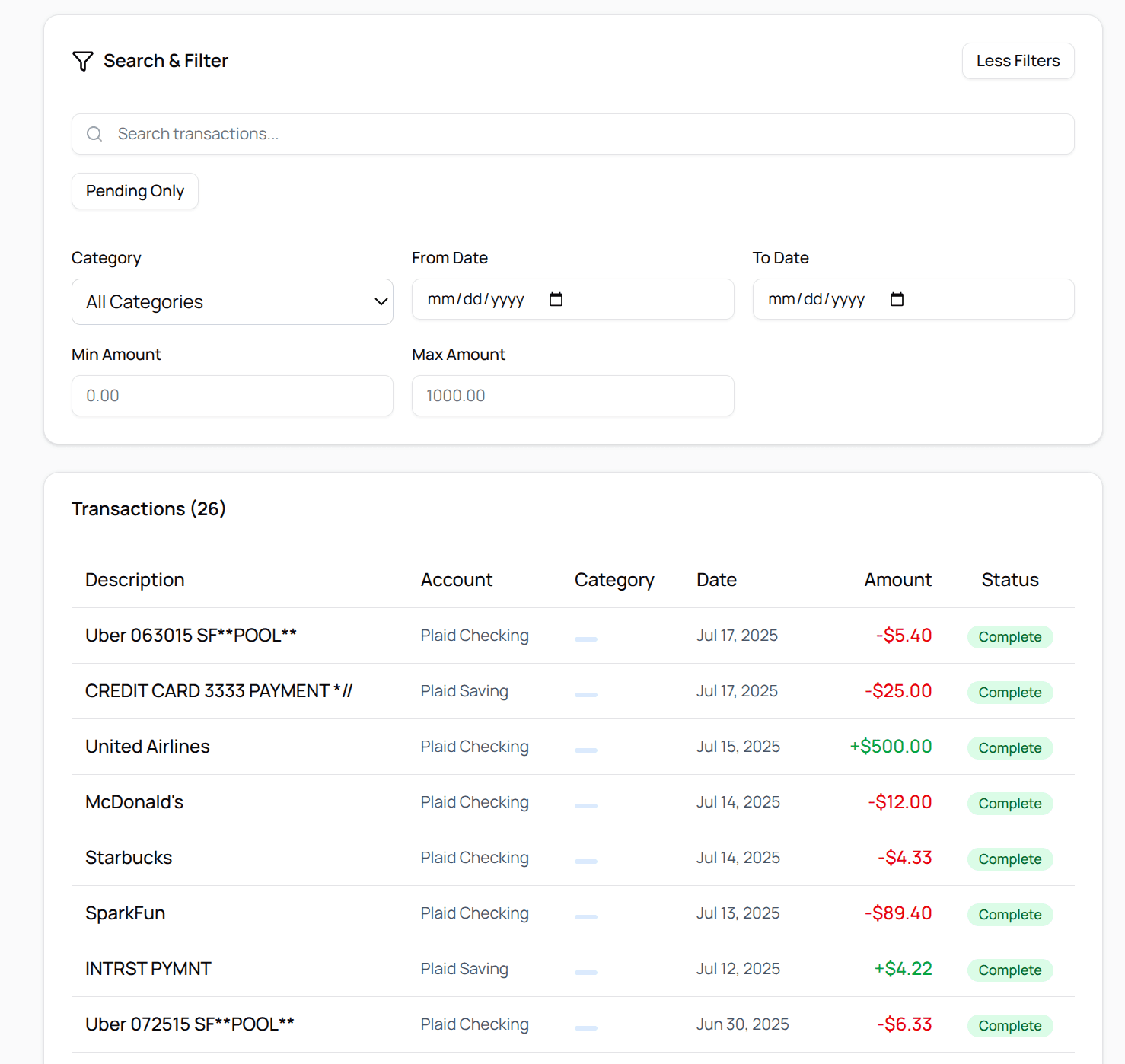 Transactions Screenshot